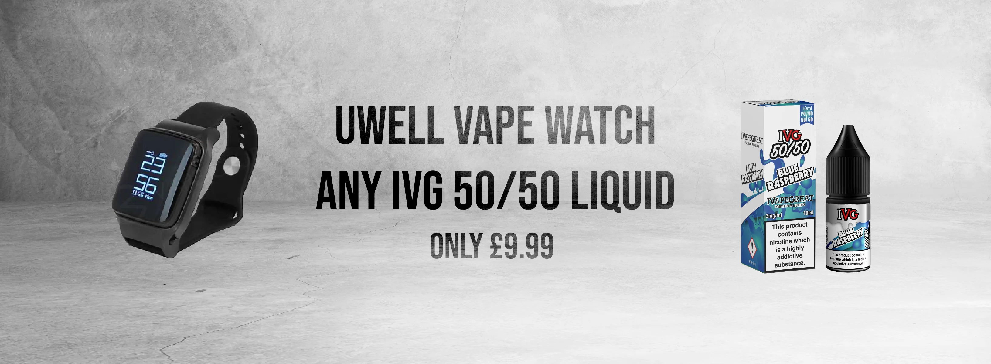 Advert for an offer on Uwell Vape Watch and IVG 50/50